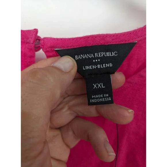 Banana Republic Linen Blend Top Womens XXL Pink Crop Puff Sleeve Casual NWT New - Picture 4 of 9